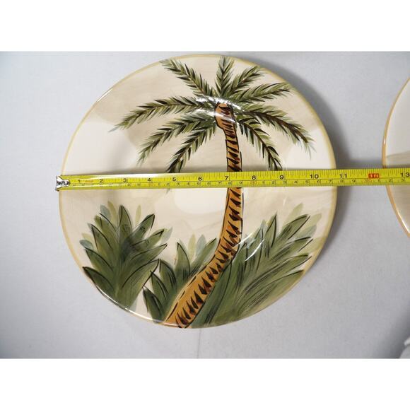 Tabletops Gallery Dinner Plates The Island Palm Trees Tropical 10.75 Handpainted - Picture 3 of 6